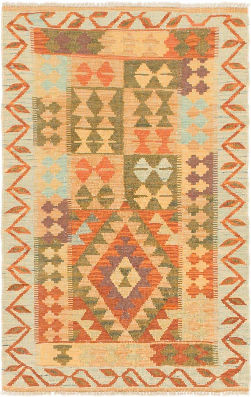 2' 6 x 4' Hand Woven Kilim Waziri Wool Rug