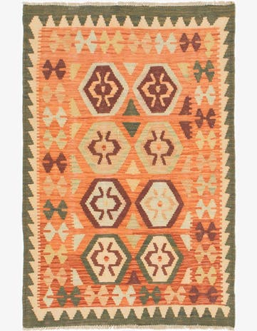 2' 10 x 4' 2 Hand Woven Kilim Waziri Wool Rug