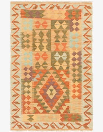 2' 6 x 4' Hand Woven Kilim Waziri Wool Rug