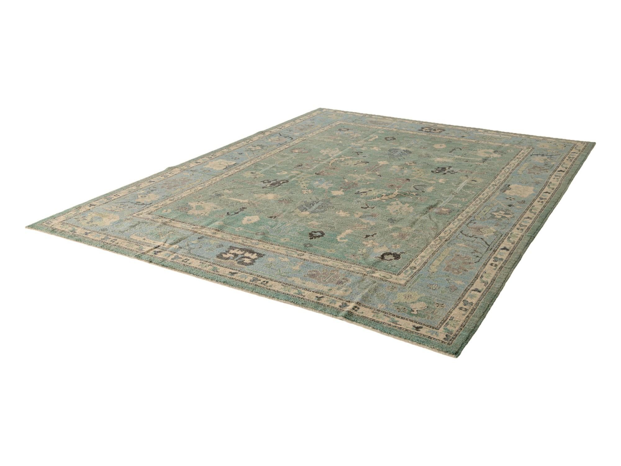 9' 1 x 11' 10 Hand Knotted Oushak Wool Rug