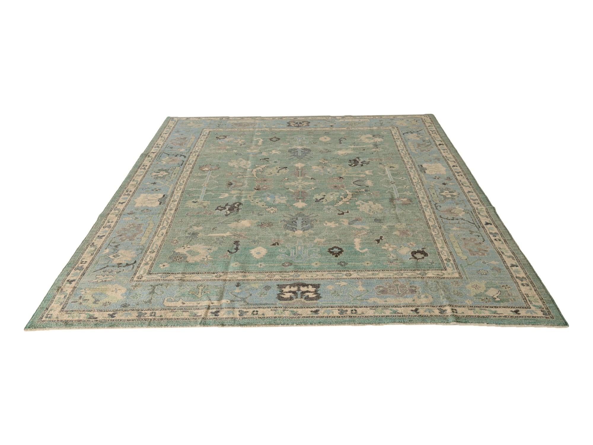 9' 1 x 11' 10 Hand Knotted Oushak Wool Rug