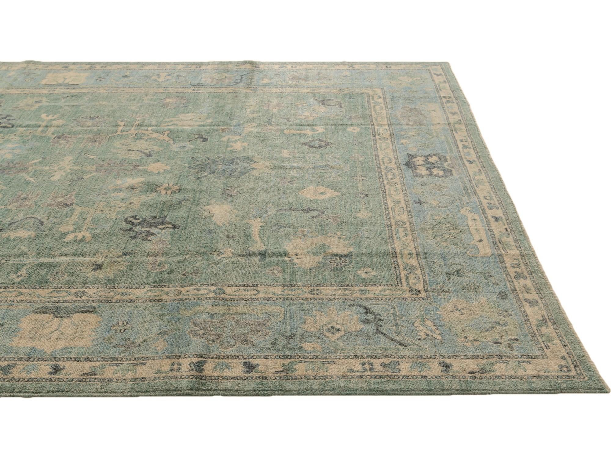9' 1 x 11' 10 Hand Knotted Oushak Wool Rug