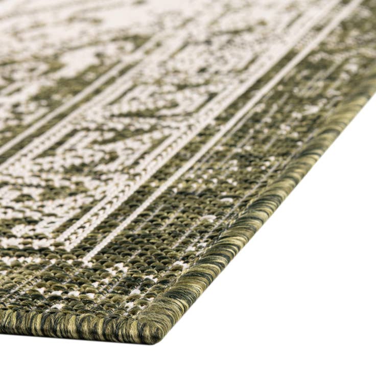 Detail image of Custom Green Easy-Clean Aztec Indoor / Outdoor Rug