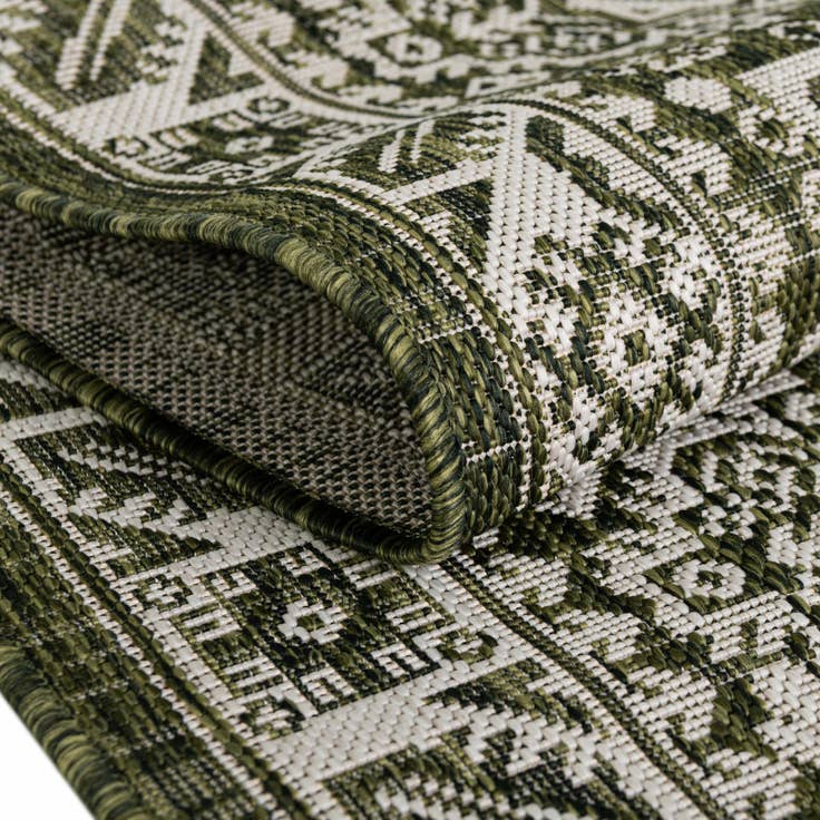 Detail image of Custom Green Easy-Clean Aztec Indoor / Outdoor Rug