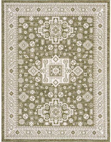 Green Easy-Clean Aztec Indoor / Outdoor Rug