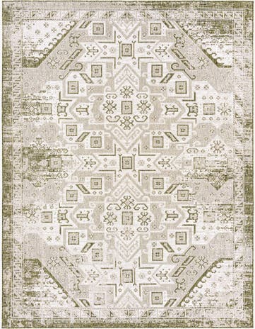 Green Easy-Clean Aztec Indoor / Outdoor Rug