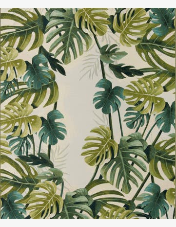 Green Easy-Clean Botanical Indoor / Outdoor Rug