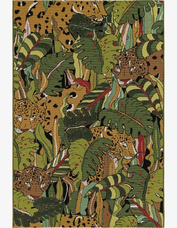 Green Easy-Clean Botanical Indoor / Outdoor Rug