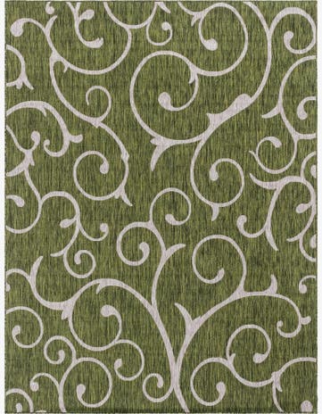 Green Easy-Clean Botanical Indoor / Outdoor Rug