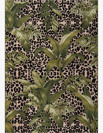 Green Easy-Clean Botanical Indoor / Outdoor Rug