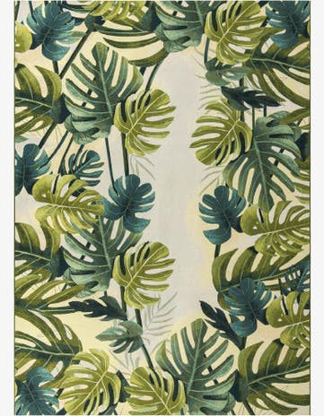 Green Easy-Clean Botanical Indoor / Outdoor Rug