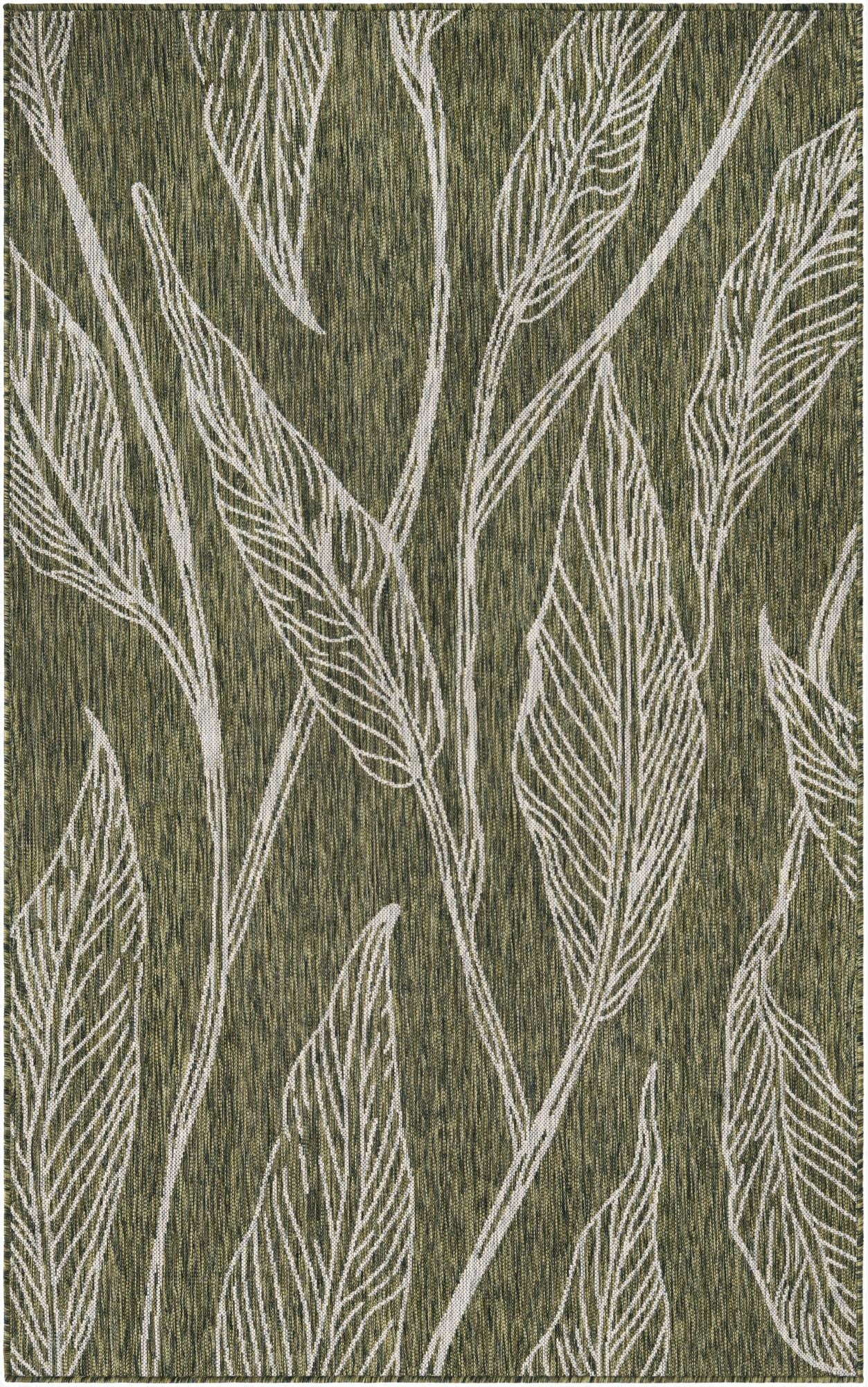 Custom Green  Washable Botanical Indoor / Outdoor Rug