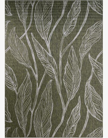 Green Easy-Clean Botanical Indoor / Outdoor Rug