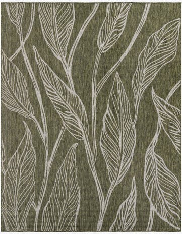 Green Easy-Clean Botanical Indoor / Outdoor Rug