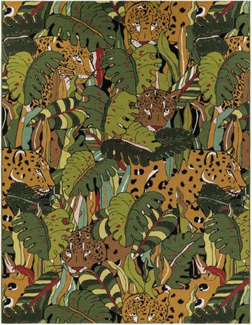 Green Easy-Clean Botanical Indoor / Outdoor Rug