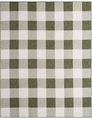 Green Easy-Clean Checkered Indoor / Outdoor Rug
