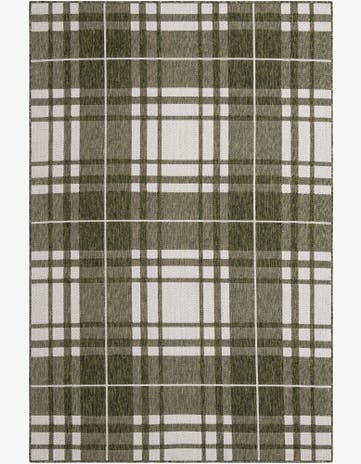 Green Easy-Clean Checkered Indoor / Outdoor Rug