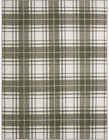 Green Easy-Clean Checkered Indoor / Outdoor Rug