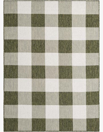 Green Easy-Clean Checkered Indoor / Outdoor Rug