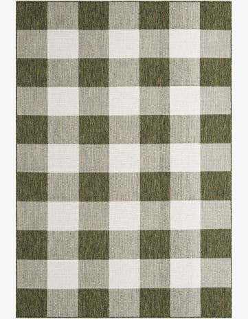 Green Easy-Clean Checkered Indoor / Outdoor Rug