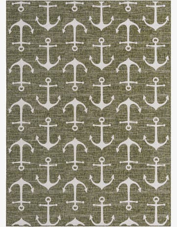 Green Easy-Clean Coastal Indoor / Outdoor Rug