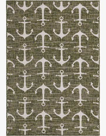 Green Easy-Clean Coastal Indoor / Outdoor Rug
