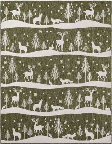 Green Easy-Clean Holiday Indoor / Outdoor Rug