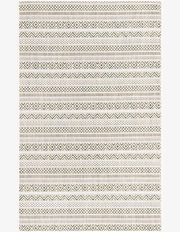 Green Easy-Clean Striped Indoor / Outdoor Rug