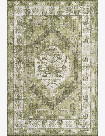 Green Easy-Clean Traditional Indoor / Outdoor Rug