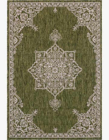 Green Easy-Clean Traditional Indoor / Outdoor Rug