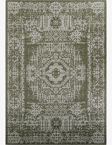 Green Easy-Clean Traditional Indoor / Outdoor Rug
