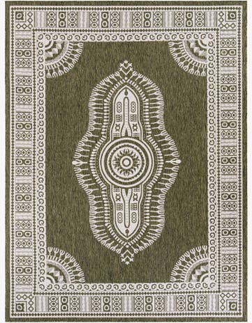 Green Easy-Clean Traditional Indoor / Outdoor Rug