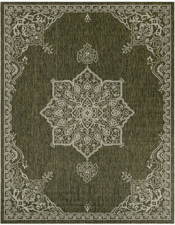 Green Easy-Clean Traditional Indoor / Outdoor Rug