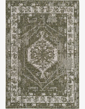Green Easy-Clean Traditional Indoor / Outdoor Rug