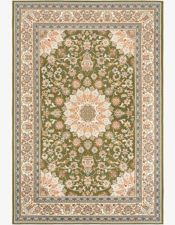 Green Easy-Clean Traditional Indoor / Outdoor Rug