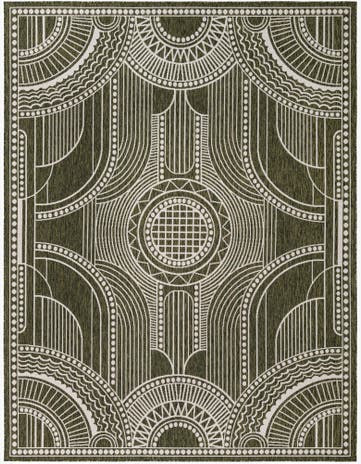 Green Easy-Clean Traditional Indoor / Outdoor Rug
