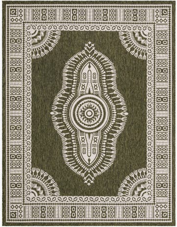 Green Easy-Clean Traditional Indoor / Outdoor Rug