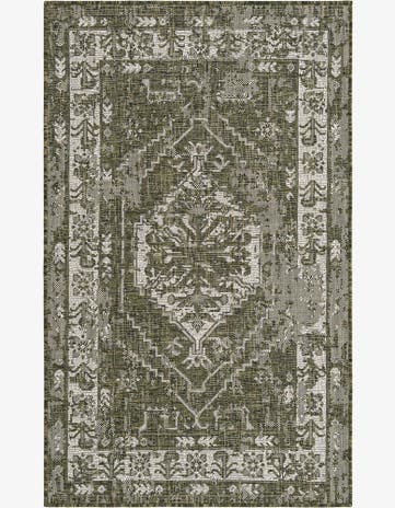 Green Easy-Clean Traditional Indoor / Outdoor Rug