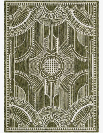Green Easy-Clean Traditional Indoor / Outdoor Rug