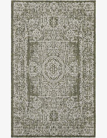 Green Easy-Clean Traditional Indoor / Outdoor Rug