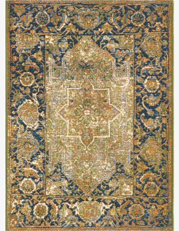 Green Easy-Clean Traditional Indoor / Outdoor Rug