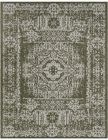 Green Easy-Clean Traditional Indoor / Outdoor Rug