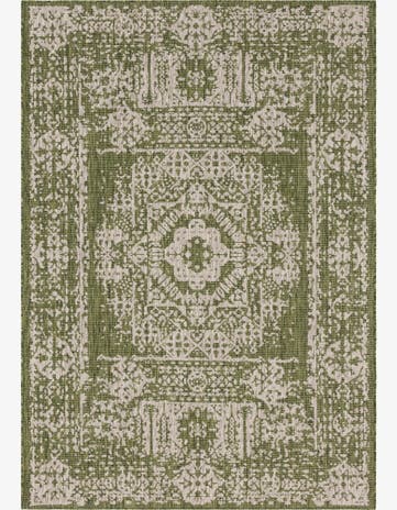 Green Easy-Clean Traditional Indoor / Outdoor Rug
