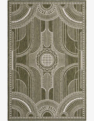 Green Easy-Clean Traditional Indoor / Outdoor Rug