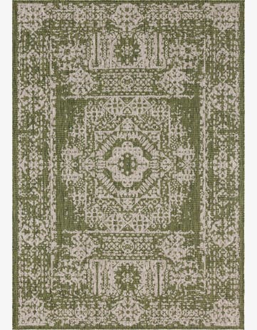 Green Easy-Clean Traditional Indoor / Outdoor Rug