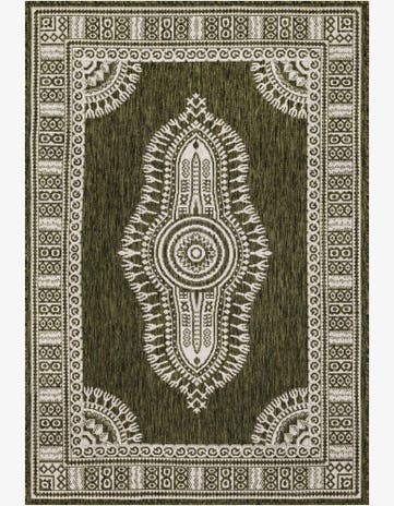 Green Easy-Clean Traditional Indoor / Outdoor Rug