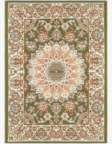 Green Easy-Clean Traditional Indoor / Outdoor Rug