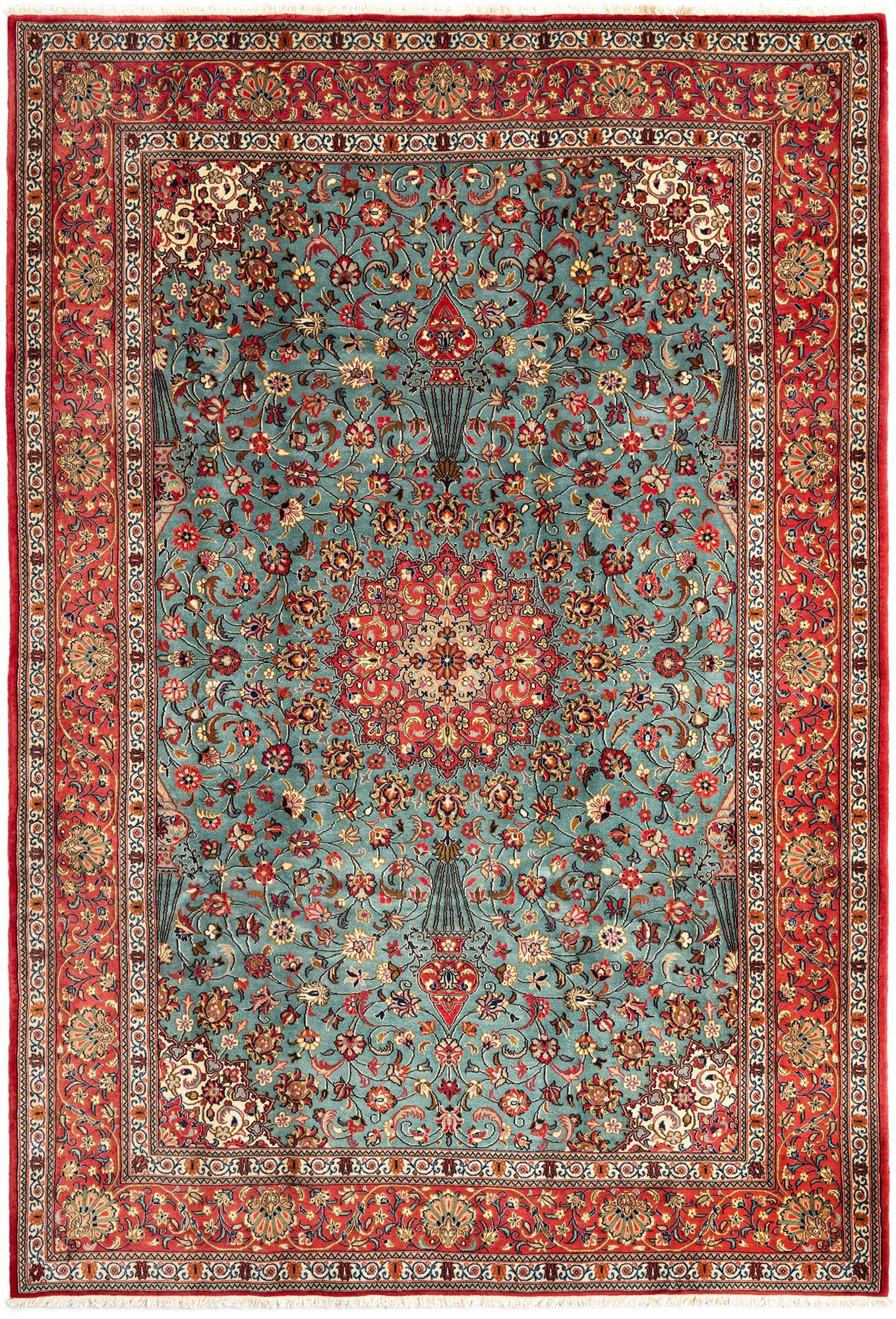 6' 8 x 9' 9 Hand Knotted Qom Persian Rug