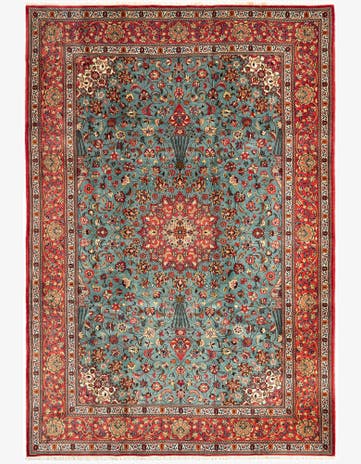 6' 8 x 9' 9 Hand Knotted Qom Persian Rug
