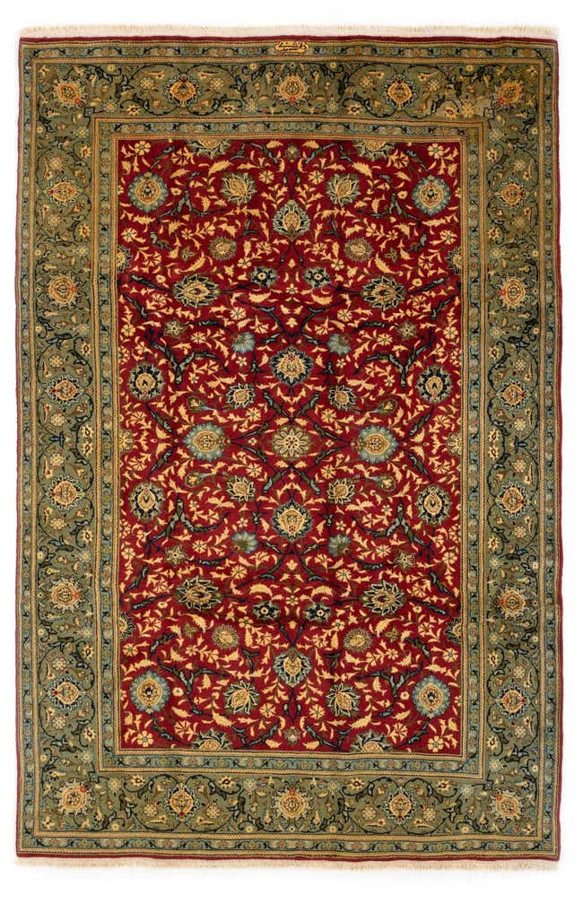 6' 2 x 9' 4 Hand Knotted Yazd Persian Wool Rug